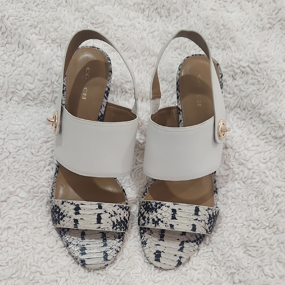 Coach White and Black Sandals with Musical Note Design